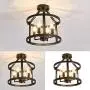 UOFUS Metal Semi Flush Mount Ceiling Light Fixture ，4 Candle Holder Lights Rustic Chandelier ，Farmhouse Lighting for Living Room Bedroom Kitchen Hallway