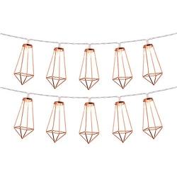 Omika Rose Gold Geometric Fairy Lights, USB & Battery Powered, 10 LED Metal Lantern String Lights for Girls Bedroom, Bridal Shower Decorations & Boho Home Decor (5ft/1.8m Warm White)