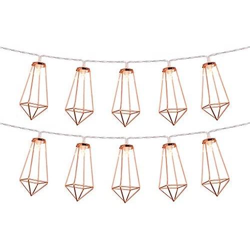 Omika Rose Gold Geometric Fairy Lights, USB & Battery Powered, 10 LED Metal Lantern String Lights for Girls Bedroom, Bridal Shower Decorations & Boho Home Decor (5ft/1.8m Warm White)