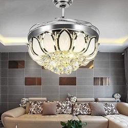 RuiWing 42 inch Dimmable Crystal Ceiling Fan with Lights and Remote 3 Color Dimmable Led Light Polished Silver Luxury Chandelier for Bedroom, Dining Rooms, Living Room Lights