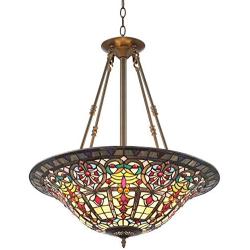 Vineyard Bronze Pendant Chandelier 24 1/2'' Wide Tiffany Style Art Glass Shade 4-Light Fixture for Dining Room House Foyer Kitchen Island Entryway Bedroom Living Room - Robert Louis Tiffany
