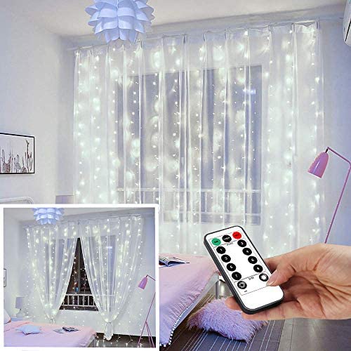 String Lights Curtain,USB Powered Fairy Lights for Bedroom Wall Party,8 Modes & IP64 Waterproof Ideal for Outdoor Thanksgiving Christmas Decorations (White,7.9Ft x 5.9Ft)