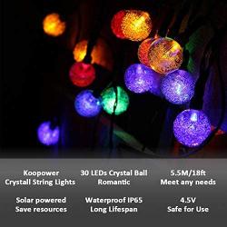 Koopower 2 Pack Outdoor Solar String Lights 18ft 30Led Globe Solar Patio String Lights 8 Modes Waterproof Crystal Ball Light for Wedding Garden Gazebo Yard Outdoor Decoration ( with Timer, 4 Colors)