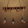 BAYCHEER Industrial 3 Lights Pendant Light Ceiling Lighting Hanging Lamp Chandelier Lantern Style with Rope Cage Frame & Wood Decoration for Indoor Bar Warehouse Hallway Use E26 Bulbs
