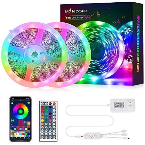 50ft Led Strip Lights, Mindsky APP Controlled Music Sync Color Changing Non-Waterproof Led Lights