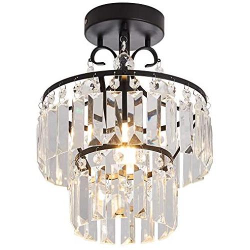 YYJLX Crystal Chandeliers Light Flush Mount Lighting Fixture with Ceiling Lamp for Hallway Bar Kitchen Dining Room Kids Room