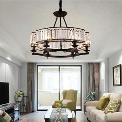 Healer 25 inch Crystal Chandelier Hanging Lighting Fixtures Semi Flush Mount Matte Black Finish, Modern Luxury Pendant Ceiling Lights with 6 E14 Base for Dining/Living Room Bedroom