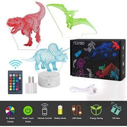 FEOAMO 3D Dinosaur Night Light for Boys, 16-Color and 3-Pattern with Remote Control, Dino Night Light, 3D Illusion Toy Lamp Nightnight, Gift for Boys Age 4 5 6+ Year Old