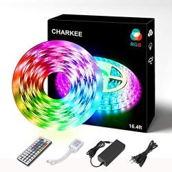 Led Strip Lights, Charkee 16.4ft 5050 Led Strip, 150leds Color Changing Kit with Remote, Led Rope Lights for Bedroom, Led Tape Light Kit for Indoor Outdoor Decoration