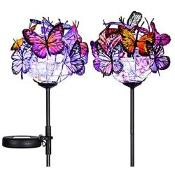 Doingart Outdoor Solar Garden Lights - 2 Pack Solar Powered Garden Stake Lights with 18 Butterflies and Copper String Lights, Multicolor