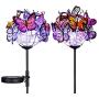 Doingart Outdoor Solar Garden Lights - 2 Pack Solar Powered Garden Stake Lights with 18 Butterflies and Copper String Lights, Multicolor