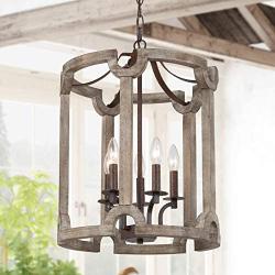 KSANA Farmhouse Chandelier, 5-Light Wood Drum Lantern Pendant Chandeliers for Dining Room, Bedroom, Kitchen Island, Foyer and Living Room