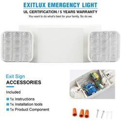 EXITLUX 6 Pack LED White Emergency Exit Fixture with Battery Backup -UL LED Emergency Lighting and 2 LED Heads Adjustable Light Heads for Indoor Outdoor Emergency Lighting