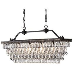 Edvivi 4-Light Antique Bronze Rectangular Linear Crystal Chandelier Dining Room Ceiling Fixture | Glam Lighting