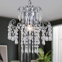 Q&S Mini Crystal Chandelier Modern Chrome Small Pendant Light Ceiling Fixture for Hallway Entryway Dining Room Kitchen Office, W11.8'',1 Light E26.