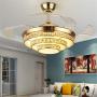 42''Crystal Invisible Ceiling Fans with Lights and Remote,Retractable 3-Color 3-Speed LED Silent Modern Fan Chandelier Lighting for Decorative Living Room (Gold)