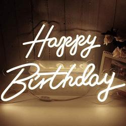 Happy Birthday Neon Lights Signs for Wall Decor, Night Lights for Baby Shower Decorations, Backdrop, Photo Prop, Gender Reveal LED Tube Sign for Decoration Warm White 22.8X7.8 & 16.5X8.3Inches