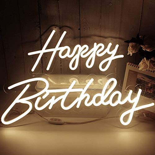 Happy Birthday Neon Lights Signs for Wall Decor, Night Lights for Baby Shower Decorations, Backdrop, Photo Prop, Gender Reveal LED Tube Sign for Decoration Warm White 22.8X7.8 & 16.5X8.3Inches