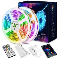Led Strip Lights 65.6FT, Led Lights for Bedroom, App and Remote Smart Flexible led Strip Light, Led Light Music Sync, 5050 RGB LEDs Color Changing Lights Strip for Party Kitchen Home Decoration