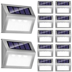 Solar Step Lights, iThird LED Solar Powered Deck Lights Outdoor 12 Pack Daylight Stainless Steel Decoration for Stair Fence Path Auto ON/Off Weatherproof Upgrade