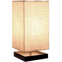 Minimalist Beside Table Lamp, Minerva Japanese Style Wood Table Lamp Beside Desk with Solid Fabric Shade for Bedroom, Living Room, College Dorm and Home Decoration - Square