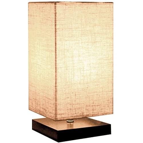 Minimalist Beside Table Lamp, Minerva Japanese Style Wood Table Lamp Beside Desk with Solid Fabric Shade for Bedroom, Living Room, College Dorm and Home Decoration - Square