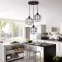 bgLight Industrial Semi Mount Pendant Light, 3 -Light Cage Haning Light Cluster Ceiling Chandeliers Pendant Lighting Fixture for Kitchen Isand, Dining Room,Living Room,Stariway -Black