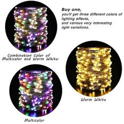 ER CHEN Color Changing Battery Operated Fairy Lights, 66ft 200 LED Twinkle String Lights 8 Modes Silvery Copper Wire Lights with Remote/Timer for Indoor Outdoor Christmas (Warm White&Multicolor)