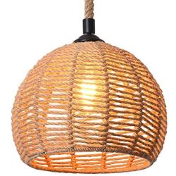 Berlato Coastal Beach Rope Rattan Woven Pendant Lamp, Natural Simple Hand Weaved Dome Pendant Light, Suspension Lamp for Living Room Bedroom Studyroom Hotel Restaurant