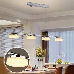 DLLT LED 4 Lights Pendant Light-Modern Kitchen Island Lighting Fixture, Adjustable Height Ceiling Mount Hanging Pendant Light for Contemporary Mid-Century Dining Room/Bar 20W 3000K Warm Light, Chrome