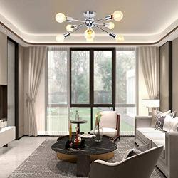 PUZHI HOME Modern Ceiling Light Sputnik Chandelier, 8 Lights Flush Mount Ceiling Light Chrome Pendant Lighting Modern Chandeliers Close to Ceiling Light Fixture for Living Room Dining Room Kitchen