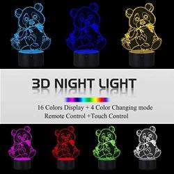 Pand Night Light, 3D Optical Illusion Giant Panda Bear Lamp, Desk Bedroom Decor for Boys or Girls, Touch & Remote - Control & 16 Color Toys Light, Perfect Gift for Kids Friends Birthdays Christmas