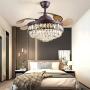 Crystal Ceiling Fan light with Remote Control Blades Retractable Ceiling Chandelier Fan 3 color Temperature Modern Invisible Ceiling Fan with Light for Dining Room Bedroom 42” Brown Silent Motor