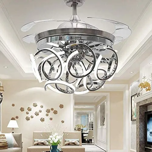Orillon 42 Inch Modern Spiral Ceiling Fan Light Polished Silver Indoor LED Reverse Chandelier Fan 3 Color Changing Retractable Ceiling Light Remote for Indoor Living Dining Room 6 Gear Speed Orillon 42 Inch Modern Spiral Ceiling Fan Light Polished Silver Indoor LED Reverse Chandelier Fan 3 Color Changing Retractable Ceiling Light Remote for Indoor Living Dining Room 6 Gear Speed