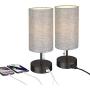 Bedside Table Lamp, ELYONA Nightstand Lamps with 2 USB Charging Ports & Power Outlet, Modern Gray Desk Lamp Ideal for Bedroom Living Room, Office, Kids Room - Set of 2