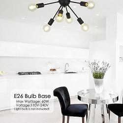 VINLUZ 6-Light Sputnik Chandelier Black Mid Century Modern Ceiling Light Industrial Pendant Lighting for Kitchen Dining Room Living Room