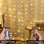 LE 2019 Curtain Lights, Waterproof, 300 LED Plug in Fairy Lights with Remote, 8 Modes Twinkle Lights, Warm White, Dimmable Decorative Indoor Outdoor String Lights for Bedroom, Patio, Parties, Weddings