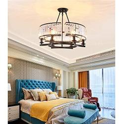 Healer 25 inch Crystal Chandelier Hanging Lighting Fixtures Semi Flush Mount Matte Black Finish, Modern Luxury Pendant Ceiling Lights with 6 E14 Base for Dining/Living Room Bedroom