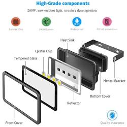 AMMON 200W LED Outdoor Flood Lights - 20000lm Super Bright Outside Floodlights, IP65 Waterproof Exterior Security Lights, 6000K Daylight White Lighting for Playground Yard Stadium Lawn Ball Park