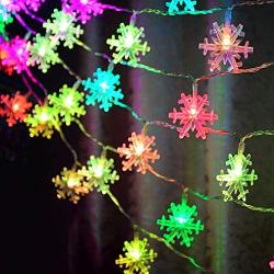 Viewpick Christmas Lights Snowflake Decorations Multicolor Changing Snowflake Lights String, Battery Operated Christmas Decorations Indoor Fairy Lights, Christmas Ornaments, 25ft 50LED