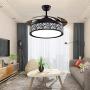 BDenise 42 Inch Invisible Ceiling Fan with Light and Remote Control Black Finish, Retractable Blades LED Chandelier Fans Lights with 3 Color Change and 3-Speeds for Dining/Living Room