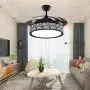 BDenise 42 Inch Invisible Ceiling Fan with Light and Remote Control Black Finish, Retractable Blades LED Chandelier Fans Lights with 3 Color Change and 3-Speeds for Dining/Living Room