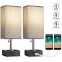BOBOMOMO USB Table Lamp Set of 2 Bedside Lamps 15.5 with 2 USB Charging Ports & 2 Power Outlet Nightstand Lamp for Bedroom Living Room Study Room (Black&Gray)