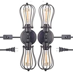 Stepeak Industrial Wall Sconces,Wire Cage Wall Lamp with 6ft Plug-in Cord and On/Off Toggle Switch,Oil Rubbed Metal Vanity Light Fixture for Bathroom Bedroom Living Room Kitchen -Pack of 2