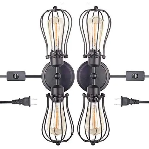Stepeak Industrial Wall Sconces,Wire Cage Wall Lamp with 6ft Plug-in Cord and On/Off Toggle Switch,Oil Rubbed Metal Vanity Light Fixture for Bathroom Bedroom Living Room Kitchen -Pack of 2 Stepeak Industrial Wall Sconces,Wire Cage Wall Lamp with 6ft Plug-in Cord and On/Off Toggle Switch,Oil Rubbed Metal Vanity Light Fixture for Bathroom Bedroom Living Room Kitchen -Pack of 2
