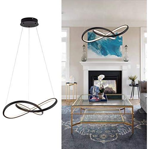 MADEM Modern LED Chandelier Chic Circular LED Pendant Light Adjustable Irregular Pendant Light Not Dimmable Contemporary Chandelier for Living Dining Room Kitchen Bedroom, Warm White 3000K, Black