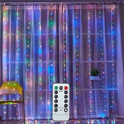 YONISO Curtain String Lights, Hanging Window Lights with Remote Control USB Powered,8 Twinkle Modes Fairy Lights for Christmas Bedroom Wall Party Wedding Indoor Decorations,300 LED (Multicolor)