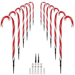 Christmas Candy Cane Pathway Lights Markers Holiday Walkway Lights Outdoor Ornaments Garden Stakes Set of 12 for Yard Lawn Xmas Outside Decorations