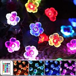 Cherry Blossom Flower String Lights 16 Colors, 40 LED 13 Feet USB and Battery Operated 3D Flowers Decorative Waterproof Outdoor Lights Remote Control for Bedroom Wedding Valentine Romantic Decor