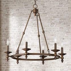 Hartley Oil Rubbed Bronze Wagon Wheel Chandelier 28'' Wide Rustic Farmhouse 6-Light Fixture for Dining Room House Foyer Kitchen Island Entryway Bedroom Living Room - Franklin Iron Works